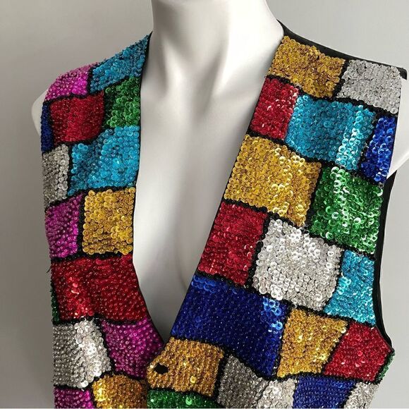 Vintage Rainbow Sequin Vest by Bali Gem, Size S/M - Picture 4 of 9